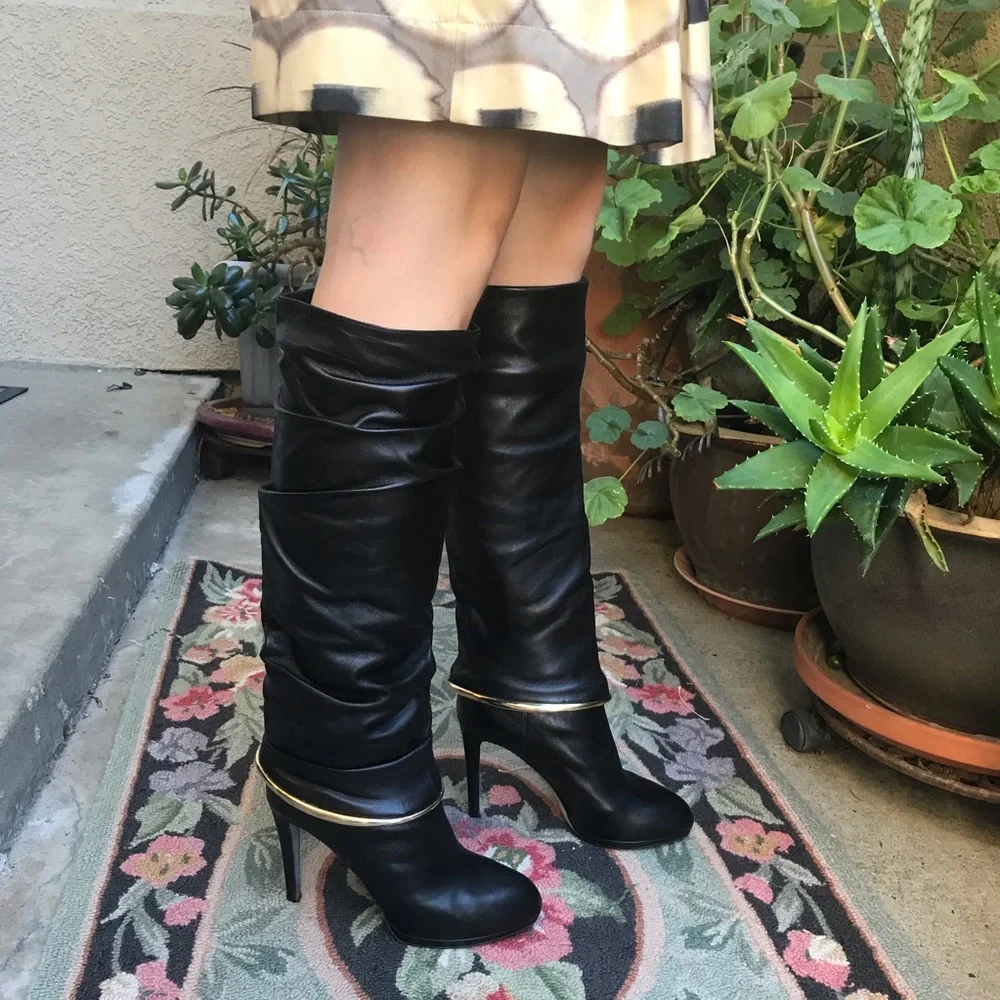 Black Sergio Rossi pull on leather boots in original box